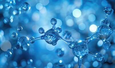 Molecular structure on blue background, closeup of picture