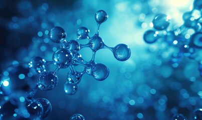 Molecular structure on blue background, closeup of picture - obrazy, fototapety, plakaty