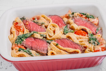 Creamy steak fettuccine