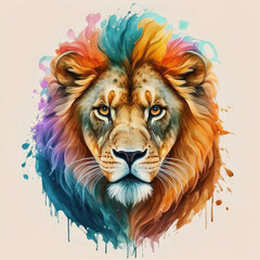 Fototapeta premium Minimalist Neon Line lion Logo with Geometric Design, Vibrant Smoke Effects White Background with t-shirt design ai art