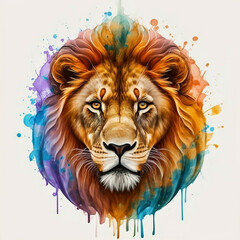 Fototapeta premium Minimalist Neon Line lion Logo with Geometric Design, Vibrant Smoke Effects White Background with t-shirt design ai art