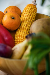 Healthy and healthy food with fruits, vegetables and greens