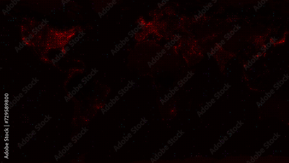 Poster world map technology background. pixel mosaic map of world. digital map of earth. moving bright sear