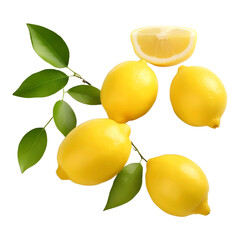 3D Rendering of a Yellow Lemon on Transparent Background - Ai Generated