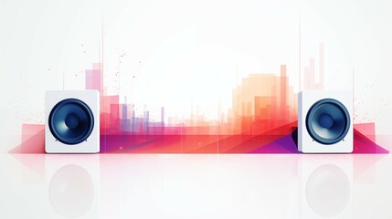 Flat 2D vector style speaker on the left side of a widescreen canvas