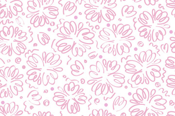 Fototapeta na wymiar seamless background of abstract pink strokes of lines, flowers and leaves