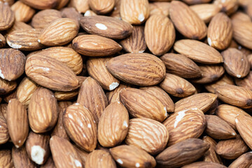 Dried and roasted almonds in healthy food open street market