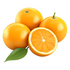 3D Rendering of a Oranges with Leaves on Transparent Background - Ai Generated