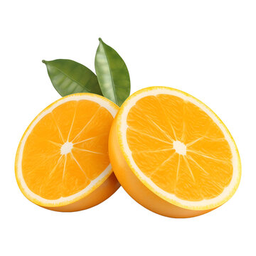 3D Rendering of a Oranges with Leaves on Transparent Background - Ai Generated