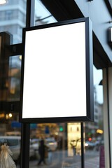 Blank black signboard on the shop window. 3d rendering