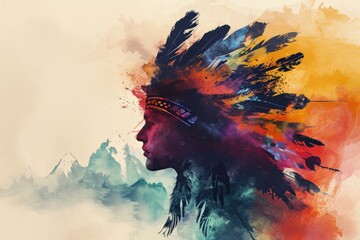 Morphing Mountain Spirit: A Native American Illustration in Watercolor Style