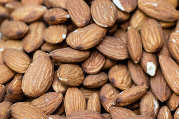 Dried and roasted almonds in healthy food open street market