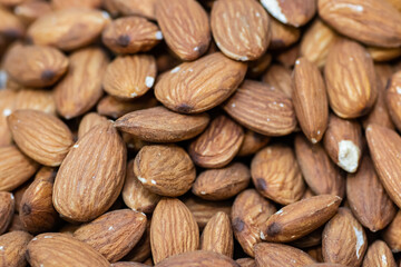 Dried and roasted almonds in healthy food open street market