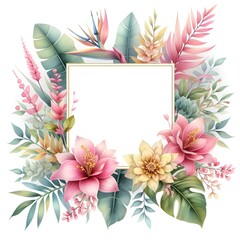 Spring flowers arrangement. Flowers frame. Floral ornament. Pastel color, isolated watercolor illustrator.