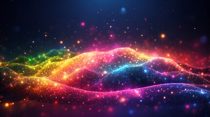 rainbow glow particle bokeh background, abstract glitter wallpaper illustration