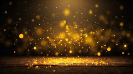 yellow glow particle bokeh background, abstract glitter wallpaper illustration - obrazy, fototapety, plakaty
