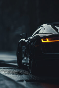 Cropped image of sport car on dark background, vertical shot. Minimalistic theme for smartphone or social media story