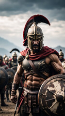 Spartan warriors in ornate armor and helmet