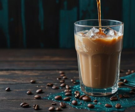 Indulgence Unleashed: Iced Coffee Luxury on Grunge Wood