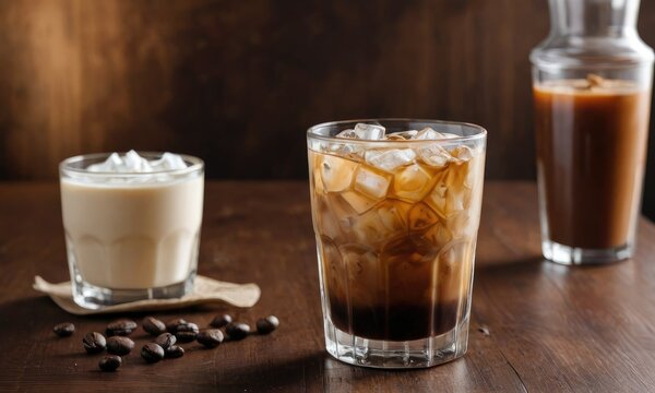 Creamy Elegance: Iced Coffee Bliss on Grunge Wood Delight