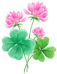 Handdrawn watercolor illustration clipart of Clover Bouquets with Flowers St'Patricks Day birthday Floral arrangements greeting cards wedding invitation Party Irish