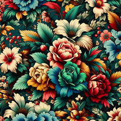 pattern with flowers, Seamless beautiful vintage colorful flowers 