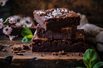 Piece of brownies, rustic style