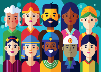 A collage of diverse faces from different cultures, reflecting global diversity. vektor illustation
