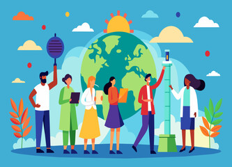 Naklejka premium A global climate summit with activists and scientists. vektor illustation