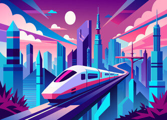 A futuristic high-speed train connecting major global cities. vektor illustation