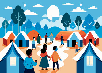 Obraz na płótnie Canvas A United Nations refugee camp providing shelter to people from various nations. vektor illustation