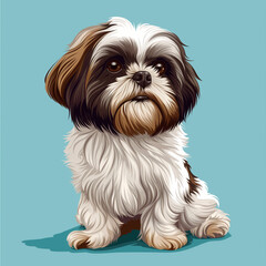 Adorable Shih Tzu with fluffy fur, cute shih tzu cartoon vector illustration