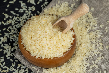 fresh uncooked rice in close-up