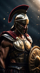 Spartan warriors in ornate armor and helmet