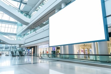 Blank billboard in modern shopping mall. 3d render illustration.