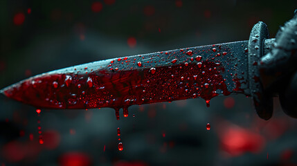 Knife with blood. The killer holds a knife with blood in his hand