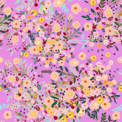 Floral vector colorful pattern with rustic flowers for design - 729595864