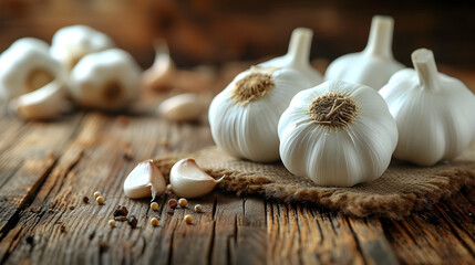 beautiful heads of garlic on the table