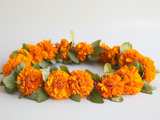 Marigold garland on a white background