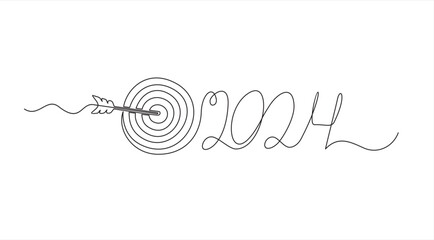 Continuous one line drawing of 2024 New Year target and goals with symbol of 2024. target for new year 2024 concept.