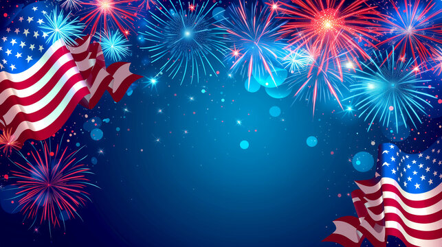 June 4th USA Independence Day - background with fireworks for design.