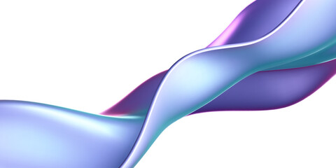 3d holographic liquid wave, iridescent chrome fluid silk fabric isolated on light background. Render of neon metal ribbon with rainbow gradient effect flying in motion. 3d vector geometric background.