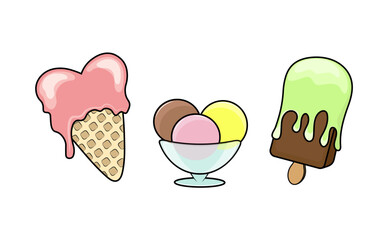 set of ice cream icons flat design
