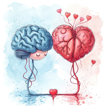concept of brain and heart interactions, bonding and connection between brain and heart 