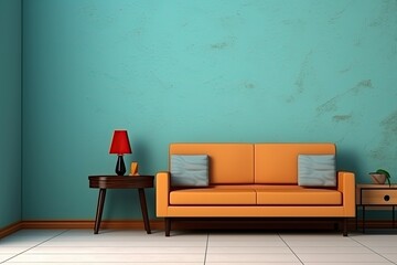 scandinavian retro interior design in bright vintage colors	
