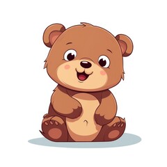 A cartoon style illustration of a brown bear cub sitting down with its paws in front of it and a smiling happy face.