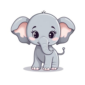 A cartoon baby elephant with big eyes and ears, standing on a white background.