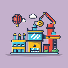 Fototapeta premium 2d vector illustration icon, shape line , architecture factory industrial and town with home 