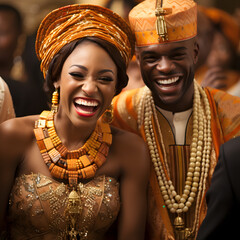 celebration at an African wedding with a focus on smiling individuals