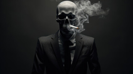 Fototapeta premium Smoking skeleton. The harm of smoking.